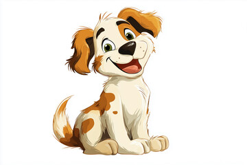 Cute Cartoon Dog Puppy Smiling on White Background for Kids Fun and Education