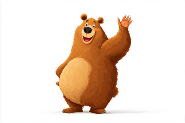 Friendly Cartoon Bear Waving Hand on White Background Cute Educational Illustration