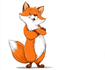 Playful Cartoon Fox Standing on White Background Vector Illustration