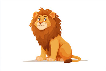 Cute Cartoon Lion Sitting on White Background Colorful Educational Illustration