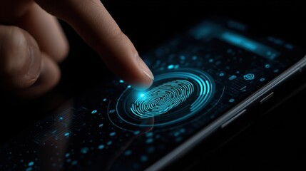 Medium shot focusing on secure biometric authentication on a smartphone illustrating privacy safeguards and data encryption.
