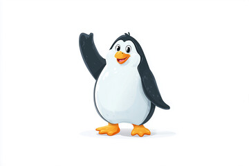 Cute Cartoon Penguin Waving on White Background for Kids Education and Fun Design