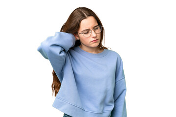 Teenager girl over isolated chroma key background with neckache