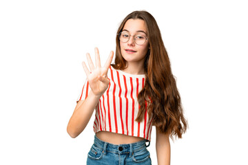 Teenager girl over isolated chroma key background happy and counting four with fingers