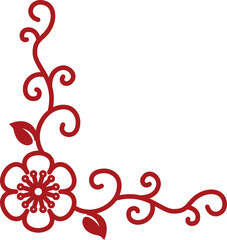 Red Floral Swirl Corner Ornament Border