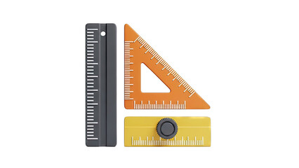 Three drafting tools: ruler, triangle ruler, and protractor