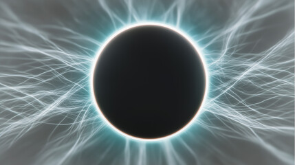 Abstract Dark Sphere Surrounded by Glowing Electric Energy Lines Background
