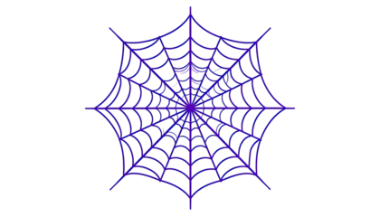 A neon-blue spider web illustration on a black background, with multiple layers of color