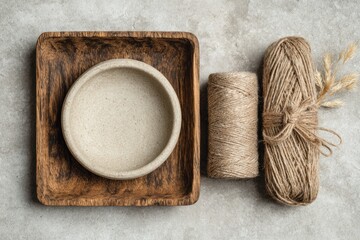 Minimalistic arrangement featuring natural materials, perfect fo