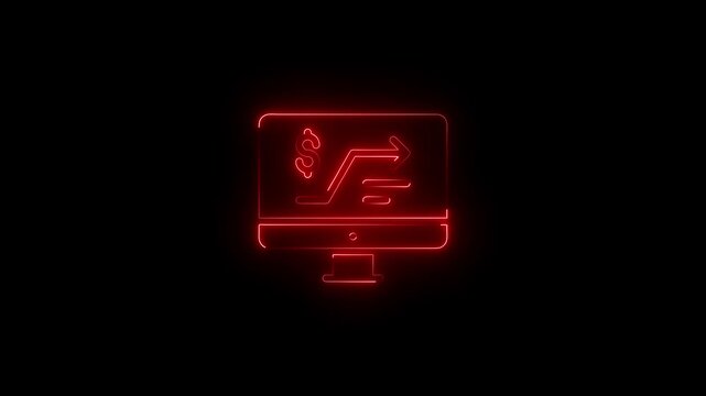 Neon Red Computer Monitor with Dollar Sign and Growing Graph on Screen Financial Growth Concept