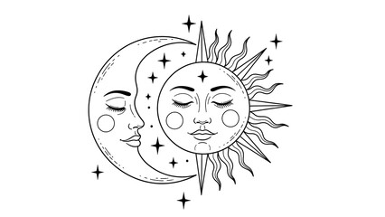 Celestial harmony a peaceful union of sun and moon faces