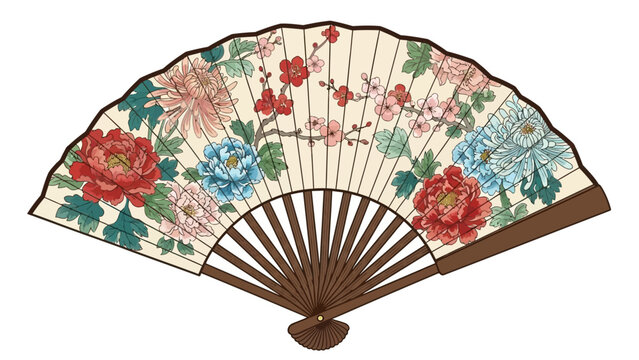Asian Handheld Fan with Page Page Flowers.