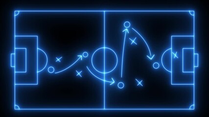 Soccer football strategy and tactics scheme with arrow and players on neon Field with animated arrows and players movements. Schematic diagram animation . - Powered by Adobe