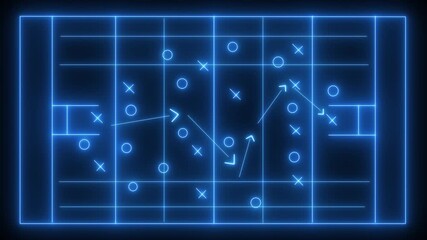 Rugby Strategy and tactics plan in Game to Achieve Goal with 15 players symbol and line arrow. Drawing Scheme Animation of American football. - Powered by Adobe