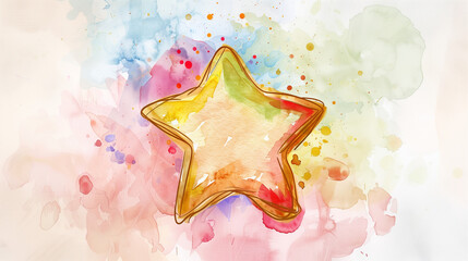 Colorful watercolor star illustration on a vibrant abstract background for creative designs with copy space