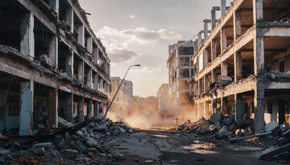 Damage after earthquake natural disasters. Ai generative.	
