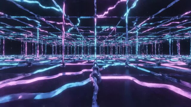 Futuristic neon grid structure