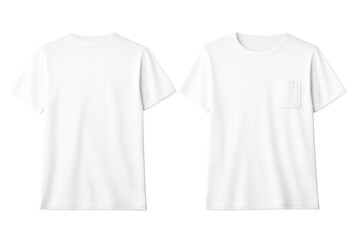 Naklejka premium Blank white t-shirt mockup, front and back views, realistic vector design template with pocket, transparent background