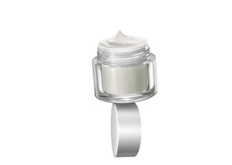 A bottle of skin cream, with its lid open, PNG transparent.