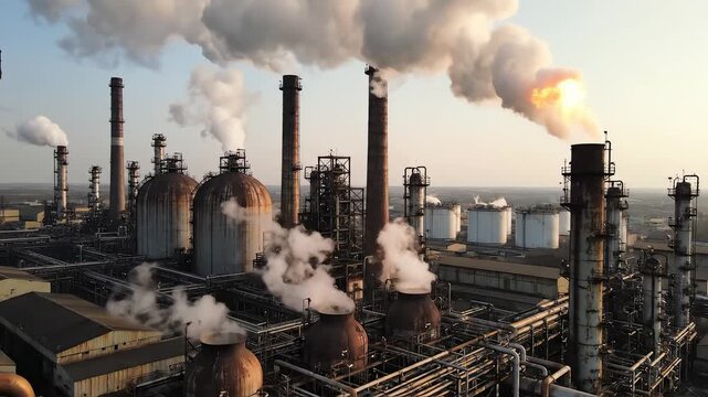 Industrial factory with smoke stacks