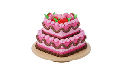 Two-Tier Heart-Shaped Pink Cake with Strawberries and Macarons