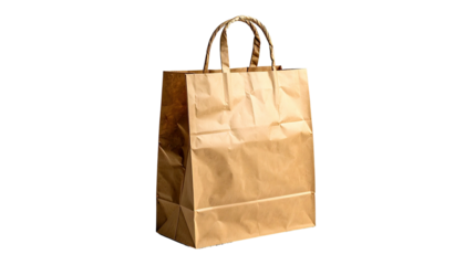 A paper bag with twisted handles isolated on a black background, realistic lighting