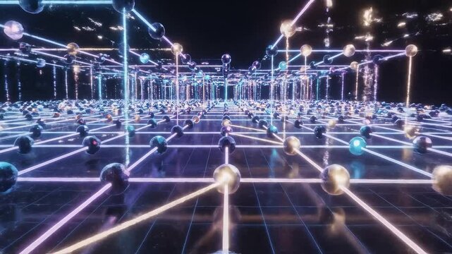 Futuristic grid with glowing spheres