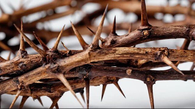 Crown of thorns isolated on white background, symbol of Jesus Christ's passion and suffering during Easter