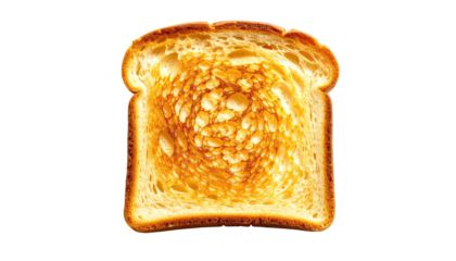 A perfectly toasted slice of bread, golden brown with detailed spiral pattern and sharp edges