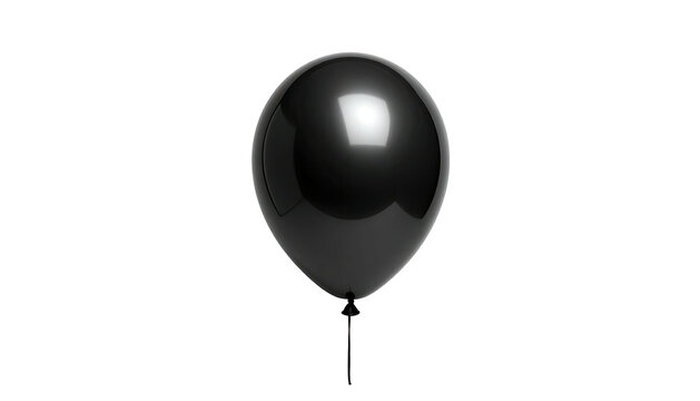 A photorealistic, glossy, black balloon against a stark, black background