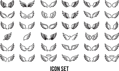 Diverse Collection of Hand-Drawn Wing Icons and Symbols Vector illustration