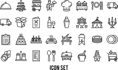 Catering and Event Service Line Art Icon Set Vector illustration