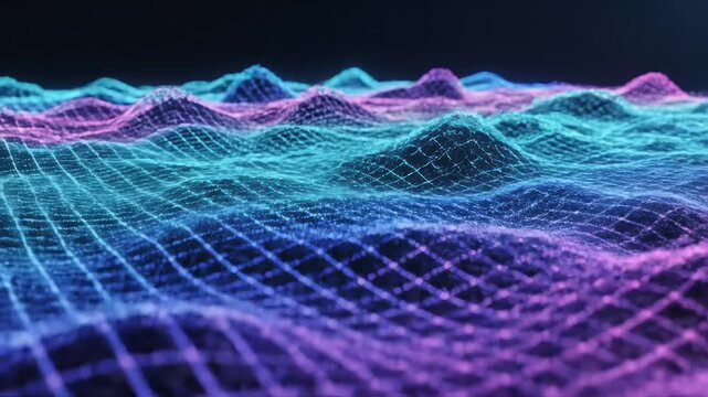 Digital grid landscape with glowing lines