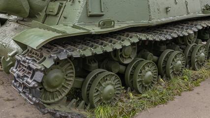 A self-propelled Soviet artillery installation from the Second World War. A large-caliber self-propelled armored installation for fighting heavy tanks and pillboxes. Armored military equipment.