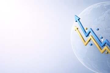 3D business finance background with growth chart, world map and digital elements