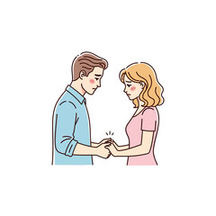 Fototapeta premium Cartoon Couple Holding Hands Facing Each Other.