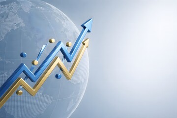 3D business finance background with growth chart, world map and digital elements