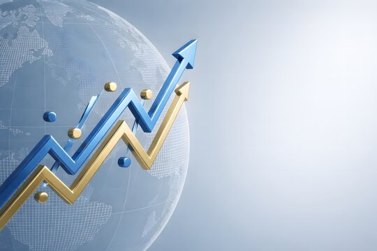 3D business finance background with growth chart, world map and digital elements - Powered by Adobe