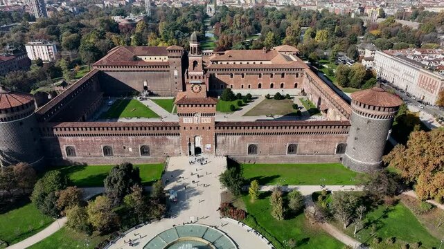Castello sforzesco, Milano panoramica, veduta aerea , Milano , monumento storico, Parco sempione