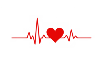 Red heart forming part of an ekg heartbeat pulse line, symbolizing health, medical care, life, and cardiology