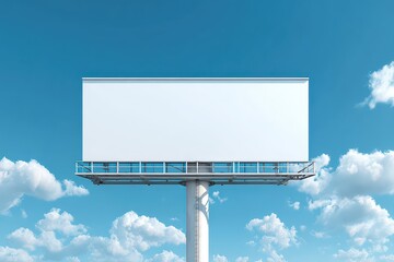 Large white advertising board with no content, sky background kept simple, promotional readiness implied, passive voice is used throughout 