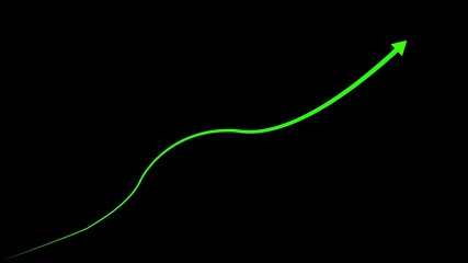 Animated financial green growth chart with trend line graph. Growth bar chart of economy. Vector illustration isolated on black background.
