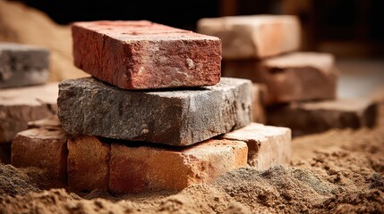 Masonry scene highlighting brick placement accuracy, earthy textures emphasized, passive voice is used intentionally 