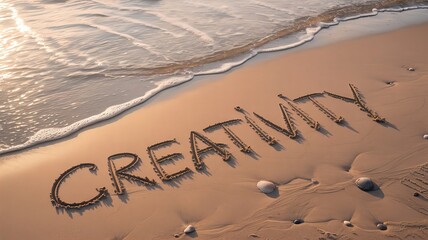 work creativity written in beach sand