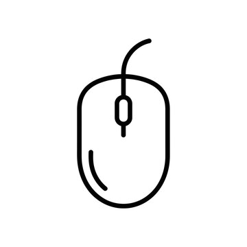 Simple Black Line Drawing of Computer Mouse.