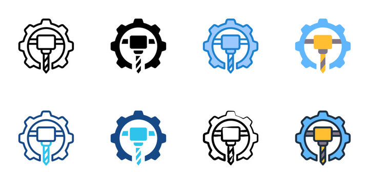 CNC machine icon set multiple style collection. Editable stroke 
