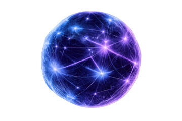 Global network sphere glowing with connected data points, representing worldwide digital communication and technology