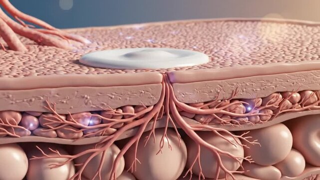 Detailed animation shows restorative cream penetrating the skin's epidermal layer to lock in moisture for hydration.