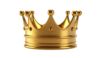 A regal, golden crown with ornate details, presented on a stark black background