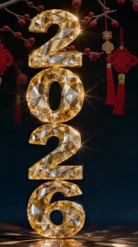 Sharp gold crystal numbers stand vertically against a dark